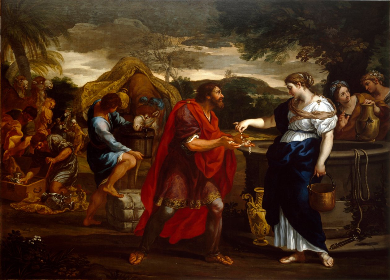 Rebecca ved brønnen Maleri av skolen til Cortone (1600-tallet) Genes, Chiesa di San Bartolomeo i Vallecalda av Italian School