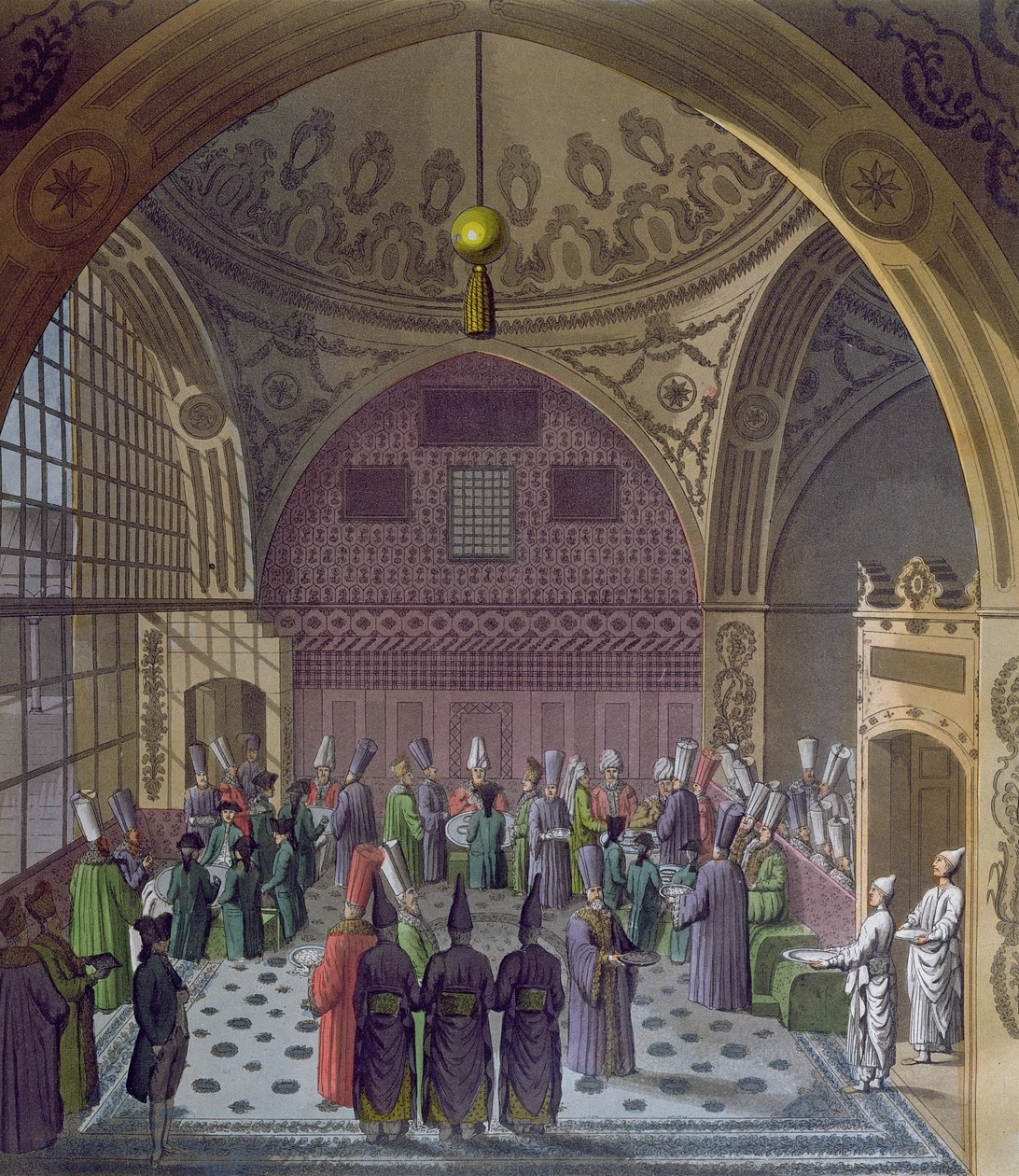 Mottakelse av de vestlige ambassadørene av sultanens storvesir i Konstantinopel, ca. 1820 (fargegravering) av Italian School