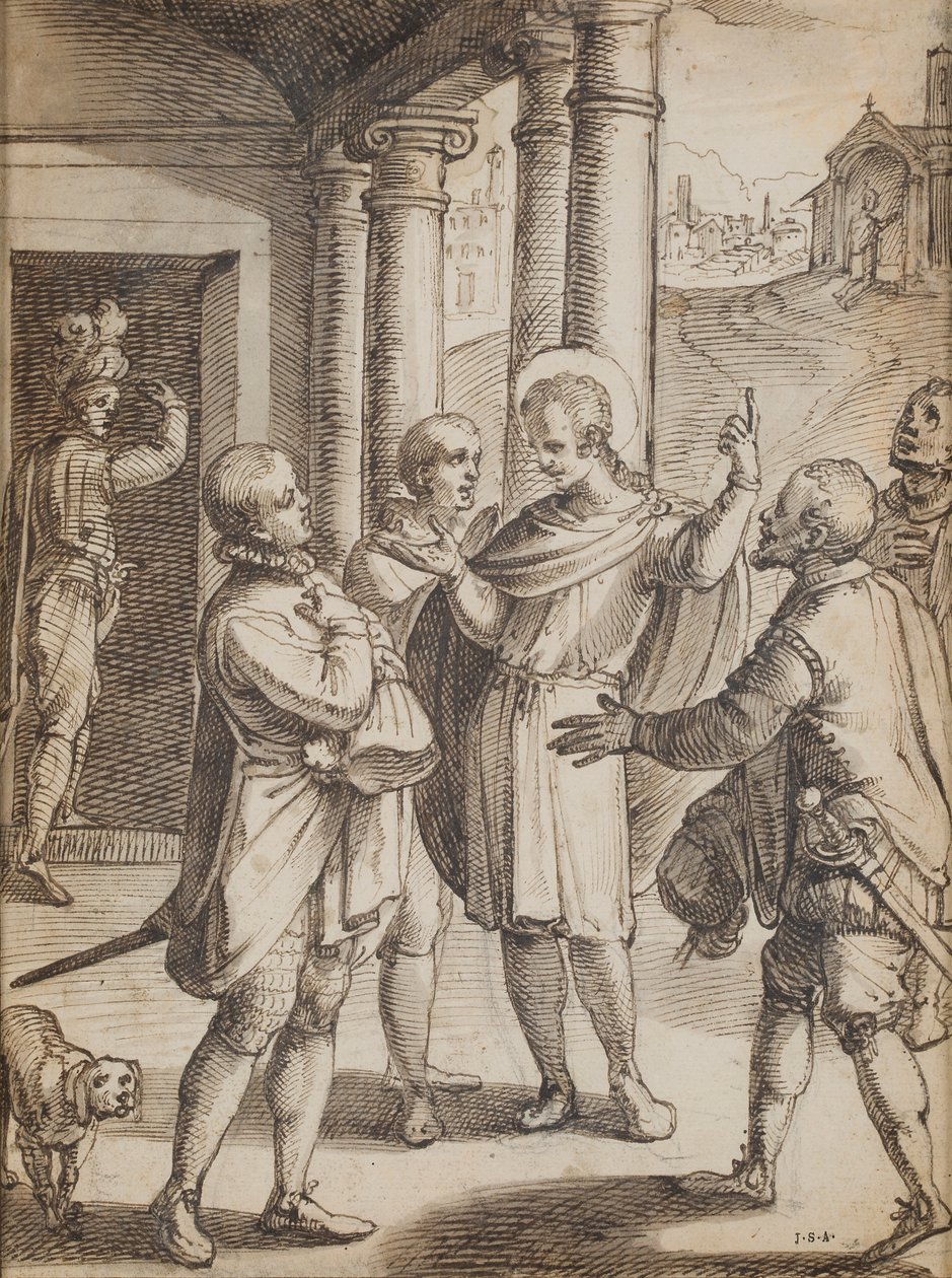 Religiøse scener (penn og blekk på papir) av Italian School