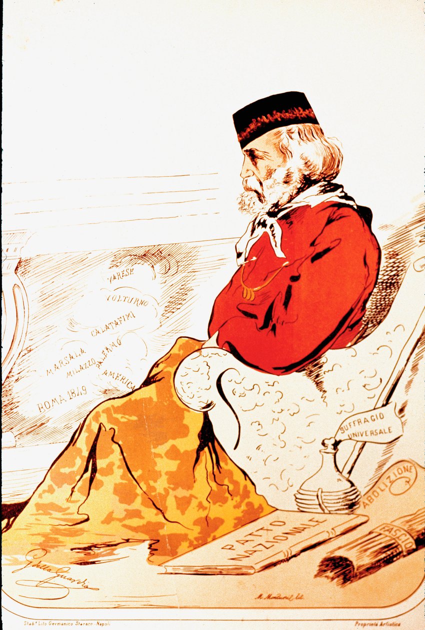 Representasjon ved medlemmer av den parlamentariske retten til Risorgimentos helter og italiensk patriot Giuseppe Garibaldi (1807-1882) i 1874. Tegning. Roma, Museo del Risorgimento av Italian School