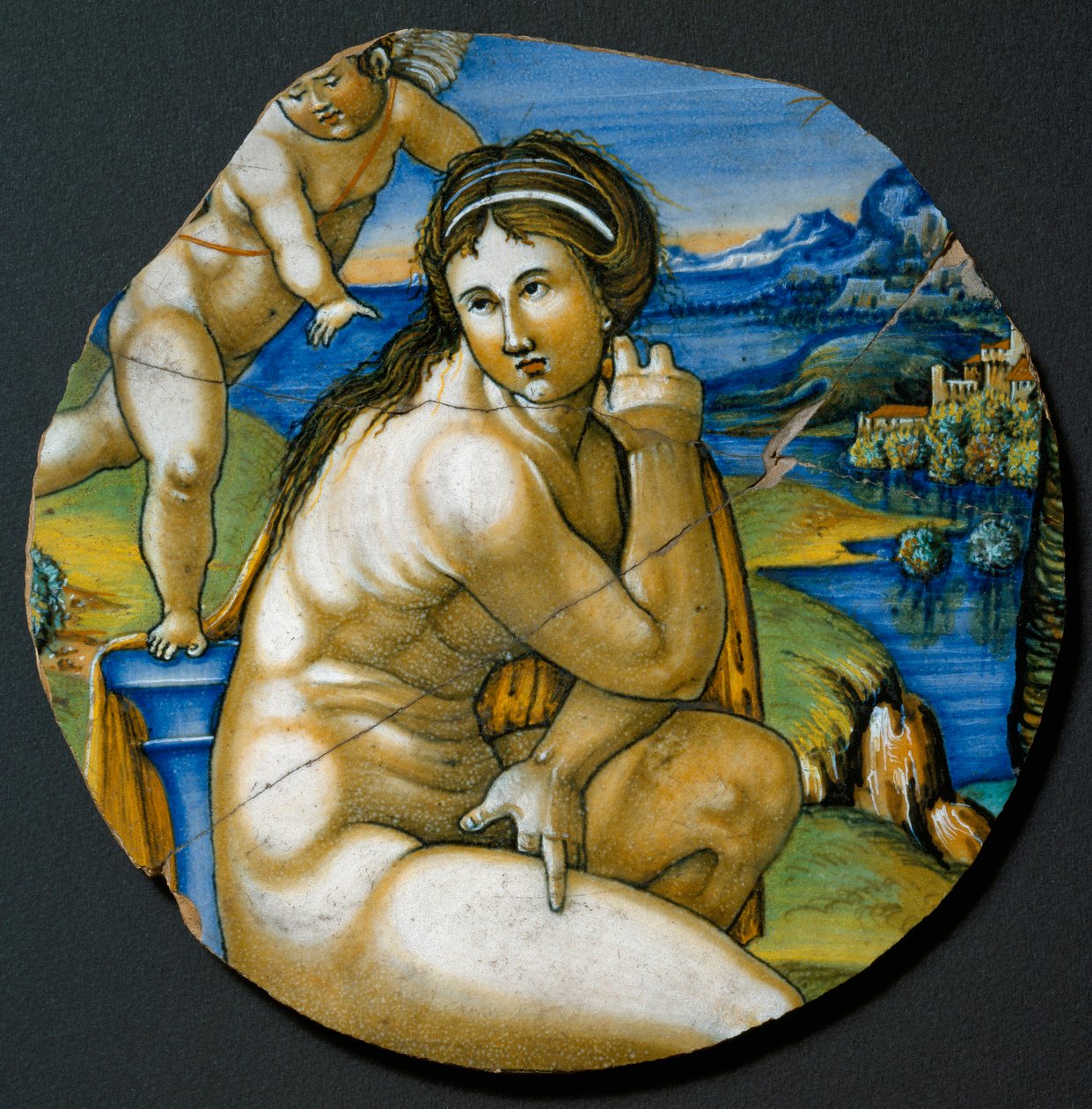 Representasjon av Venus. Keramisk plate produsert i Faenza, Italia. 1530 rundt Firenze, Bargello nasjonalmuseum av Italian School
