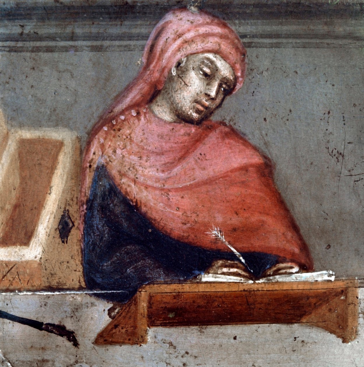 Representasjon av en kameralingvist Detalj - offiseren er dekket med en liripion - Anonymt maleri på tre av en Biccherna (omslaget til regnskapsregisteret til byen Siena) 1388. Siena Archivio di Stato, Italia av Italian School