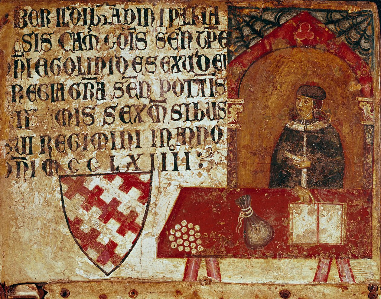 Representasjon av en kameralingvist som sitter på kontoret sitt Anonymt maleri på tre av en Biccherna (omslaget til regnskapsregisteret til byen Siena) 1250. Siena Archivio di Stato, Italia av Italian School