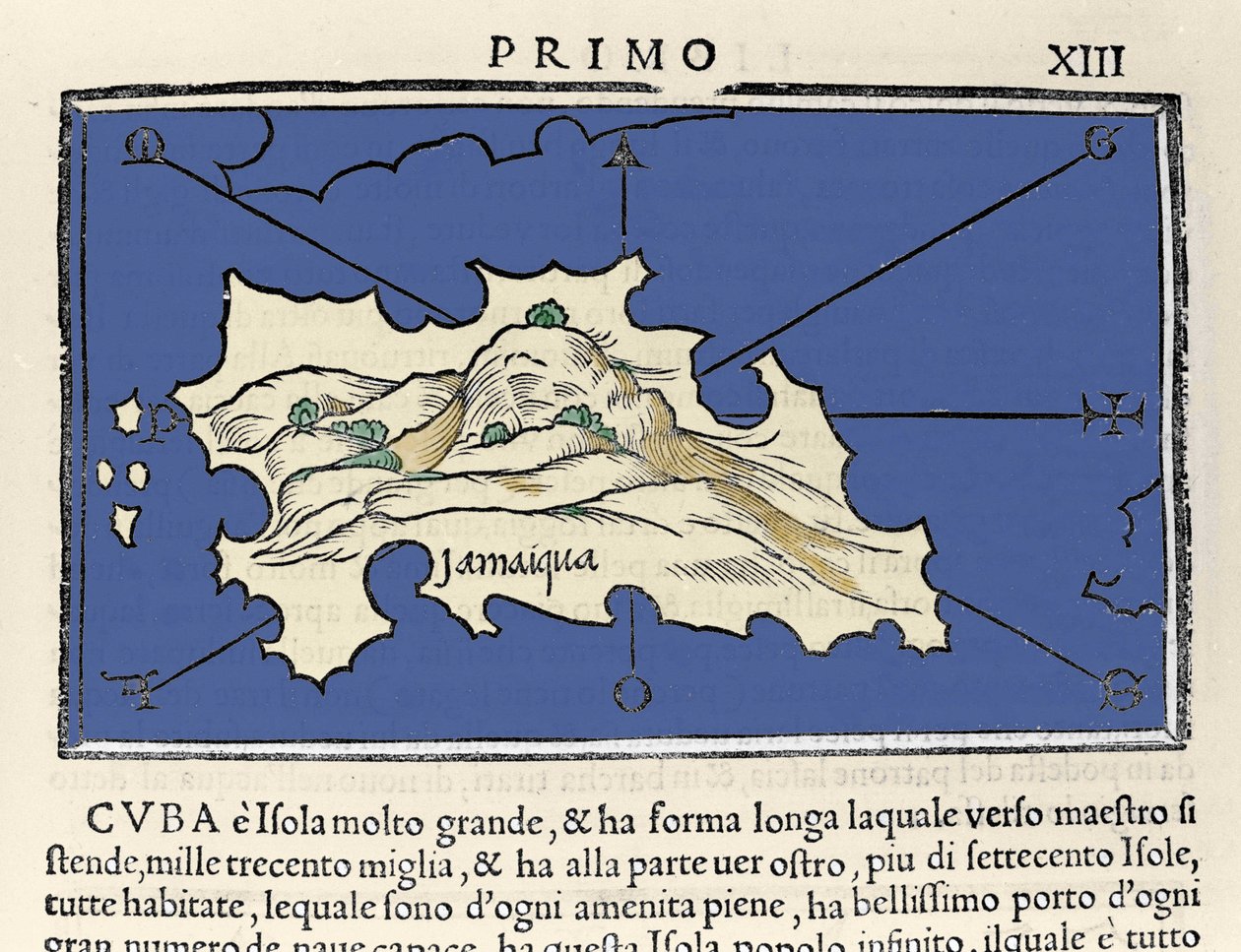Representasjon av øya Jamaica. Isolario (kart over øyer) av Benedetto Bordone. Venezia 1547 av Italian School
