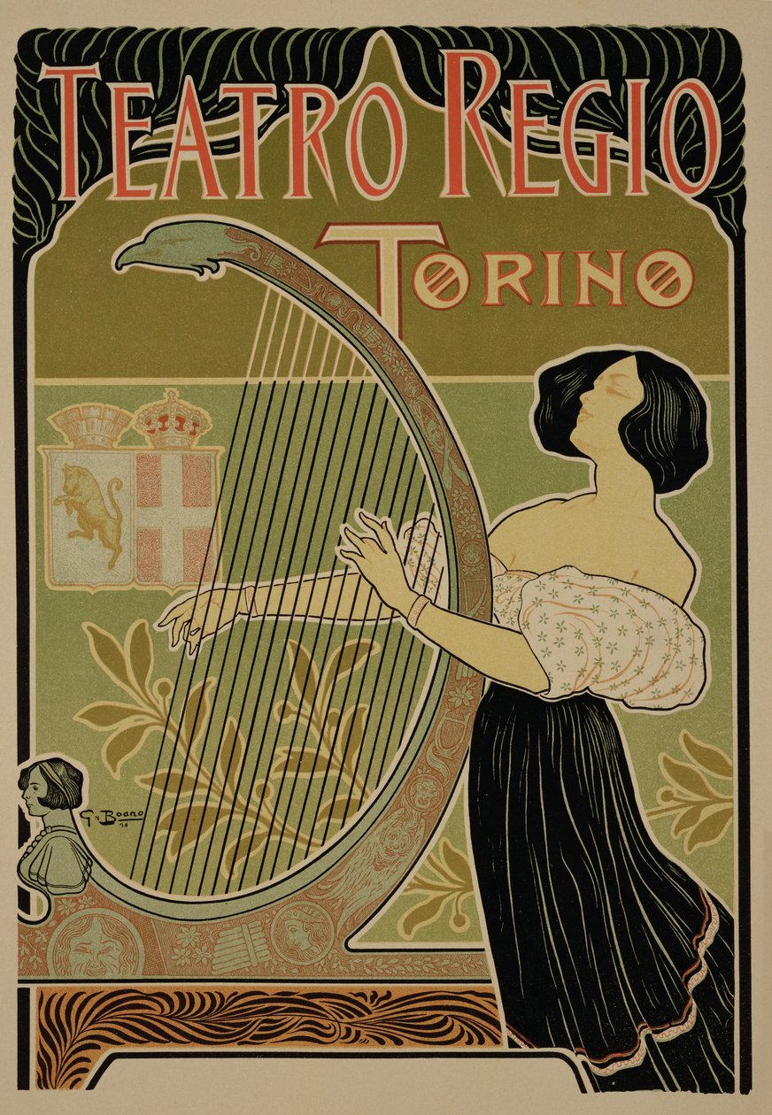 Reproduksjon av en plakat som reklamerer for Theatre Royal, Torino av Italian School