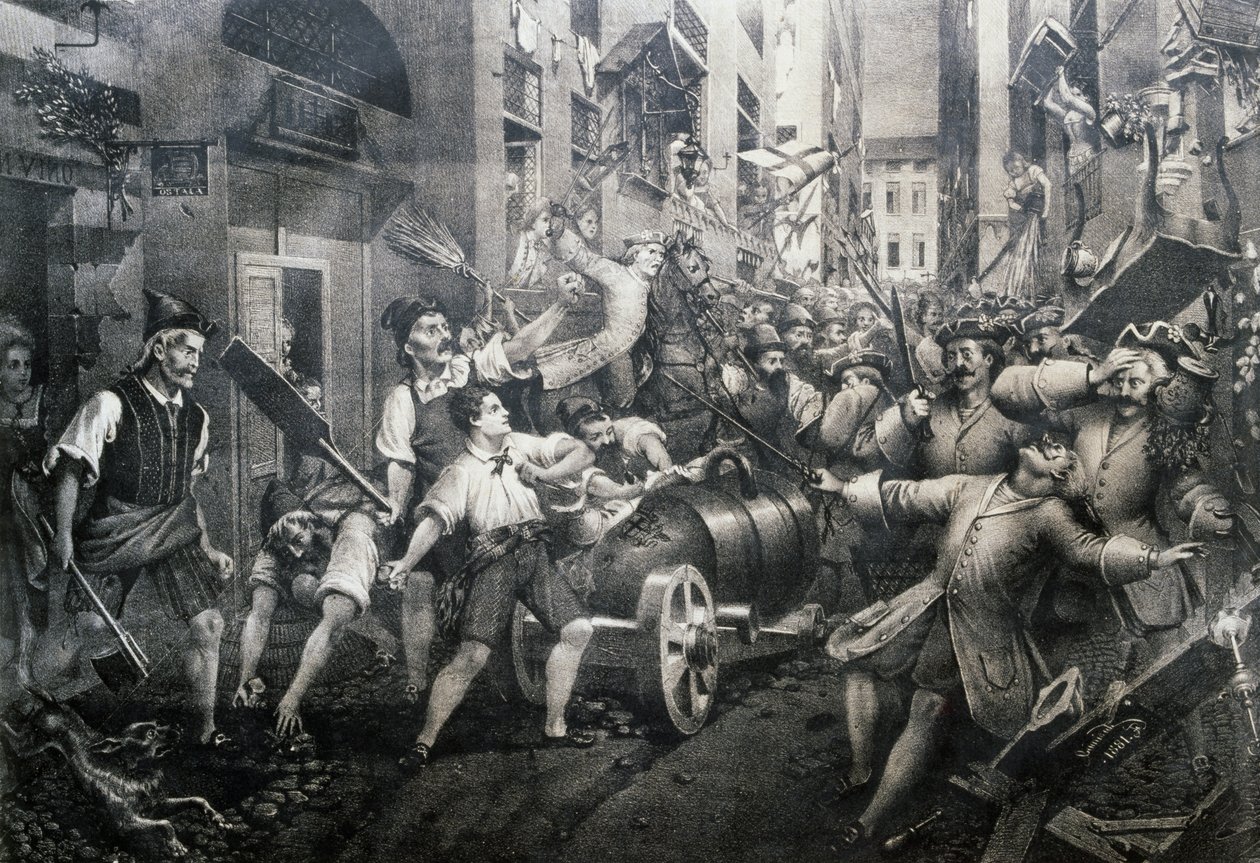 Opprør i Portoria-distriktet i Genova mot østerrikere i 1746, ledet av Giovan Battista Perasso (1735-1781) kjent som Balilla av Italian School