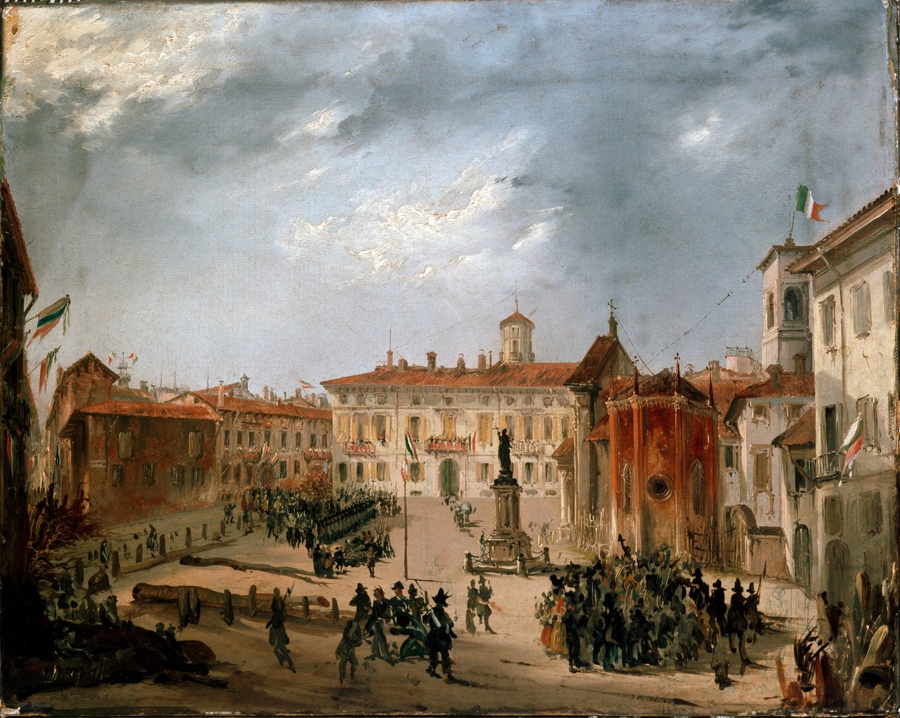 Revolutions of 1848, Five Days of Milan: Østerrikske fanger på Borromeo-plassen 20. mars (maleri av Italian School