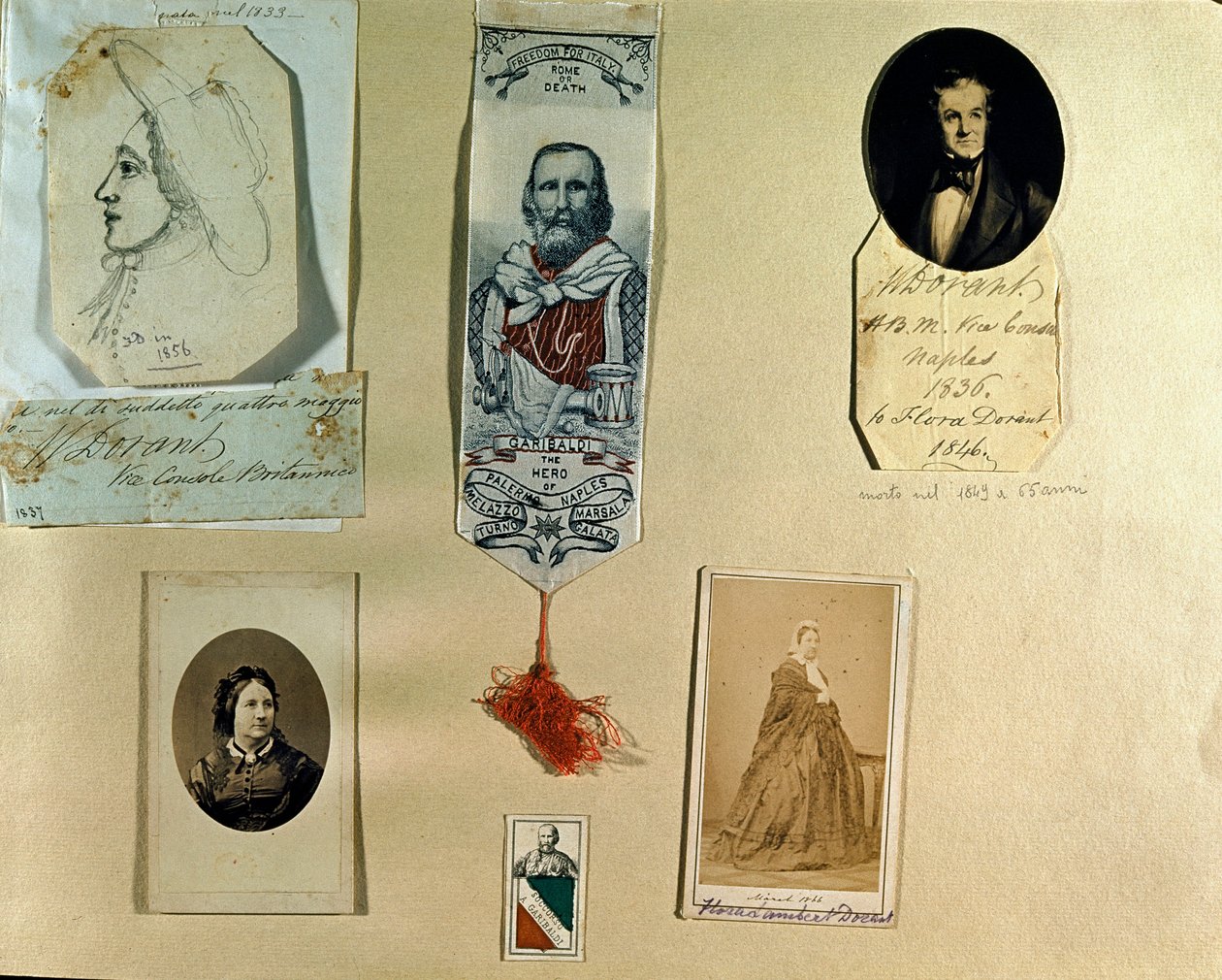 Risorgimento: collage-tavle rundt den italienske patrioten Giuseppe Garibaldi (1807-1882). Roma, Risorgimentos museum av Italian School