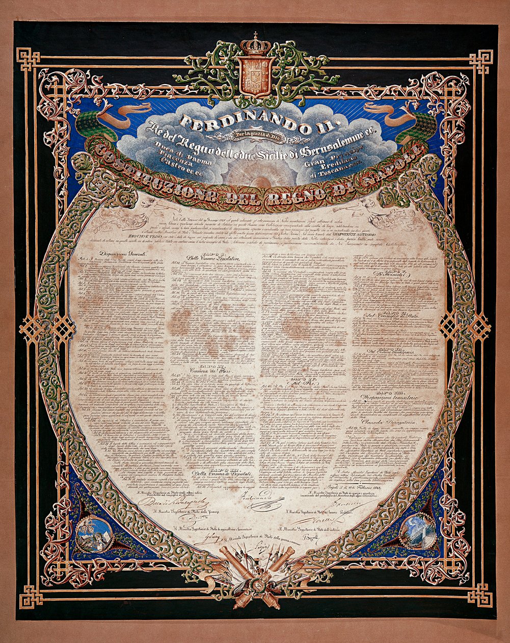Risorgimento: grunnlov proklamert av kong Ferdinand II av de to Siciliene (1810-1859) i 1847. Napoli, Museo Nazionale di San Martino Italia av Italian School