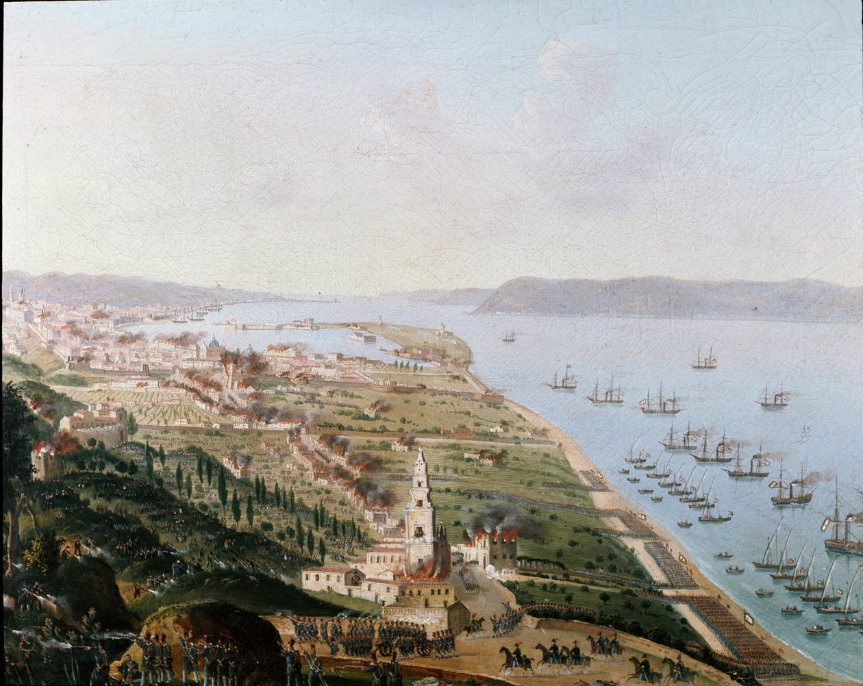 Risorgimento: de burboniske armeene til Ferdinando II delle Due Sicilie (Ferdinand II av de to Siciliene) i Messina (Sicilia) i august 1848 for å gjenvinne Sicilia etter oppstandene. Anonymt maleri. Nasjonalmuseet i San Martino Napoli av Italian School