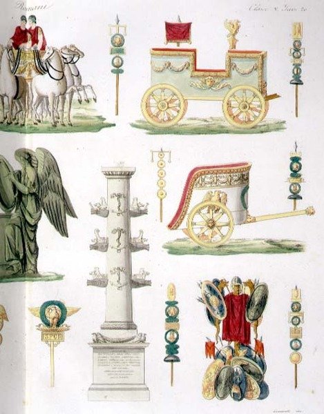 Romerske stridsvogner, troféer og militærmonumenter, detalj av plate 20, klasse 5 fra del I av 