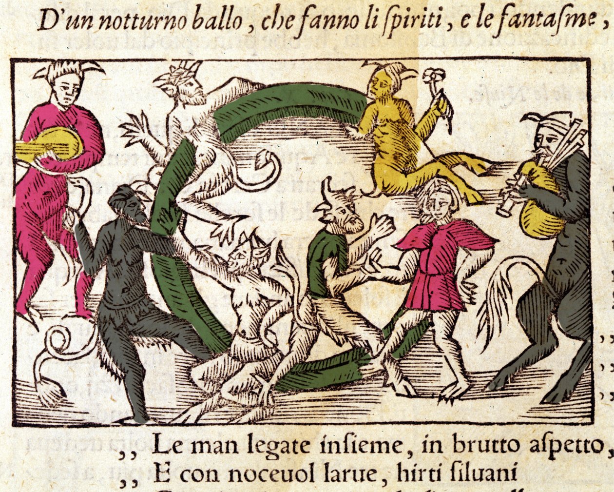 Sabbatsseremoni med hekser. Gravering av Olaus Magnus (1490 - 1557), svensk religiøs og geograf, "History of the Northern Nation", Venezia av Italian School