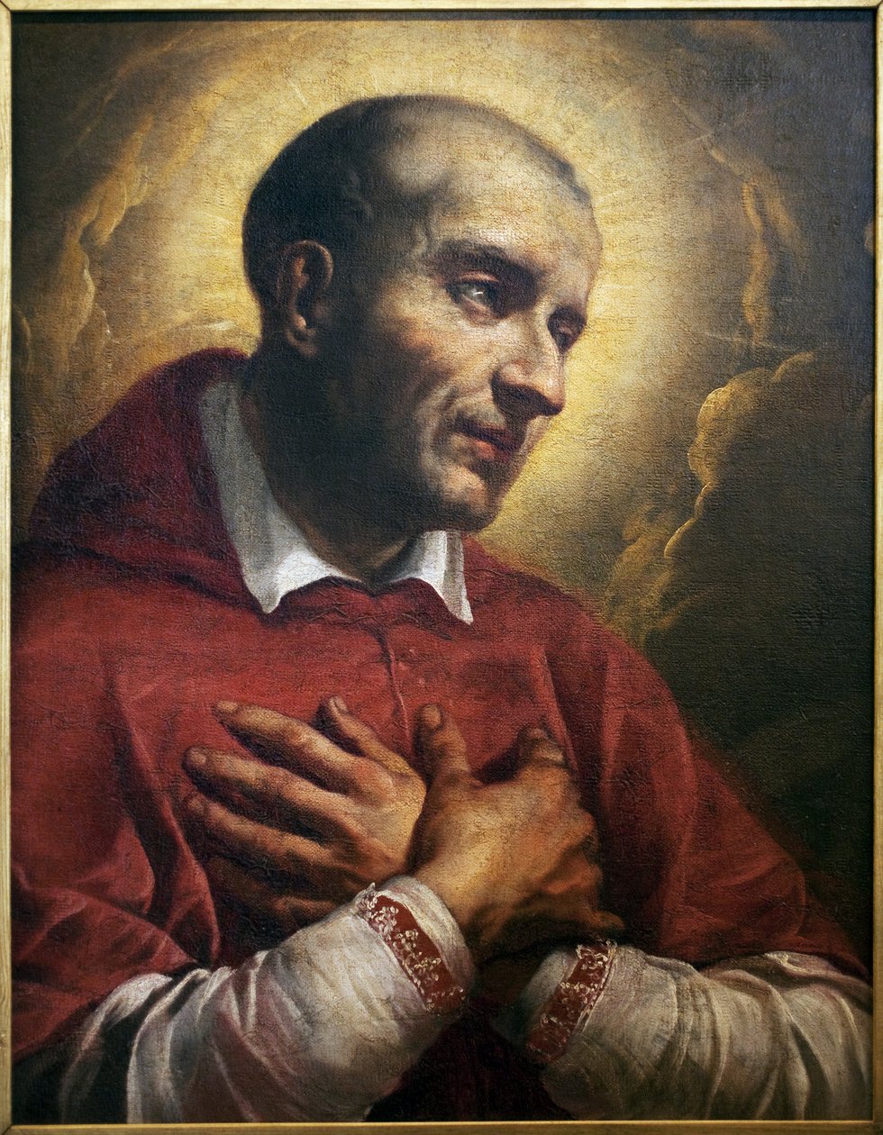 Saint Charles Borromee (1538-1584). (San Carlo Borromeo) Fragment av et anonymt maleri av Napoli (Italia), olje på lerret 1600-tallet. Museum of Fine Arts i Angers. av Italian School