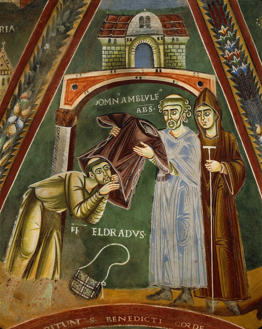 Saint Heldrad kommer tilbake fra Santiago de Compostela, i kapellet St. Heldrad og Nicholas (fresco) av Italian School