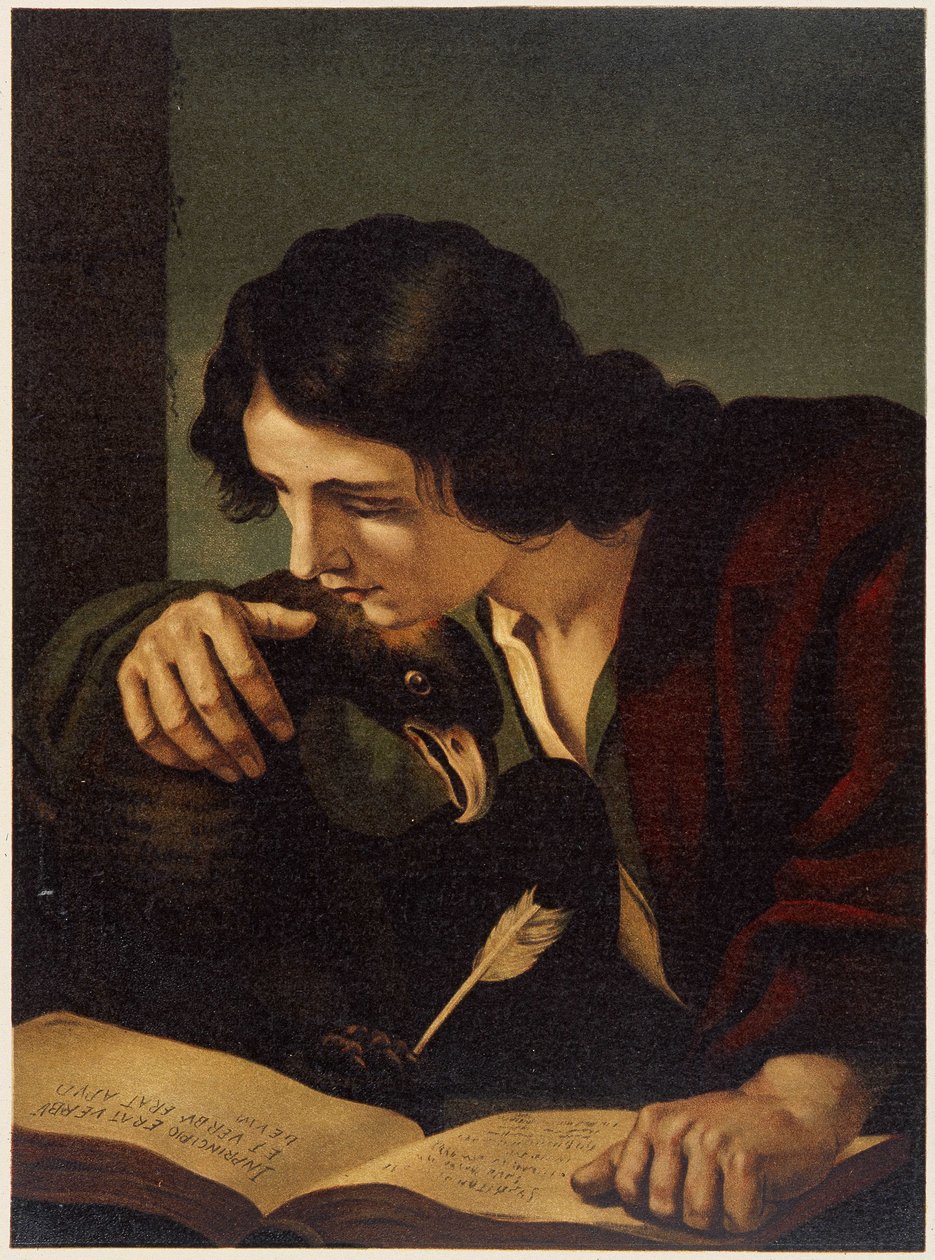Johannes med ørnen i «Golden classic Bible: history of divine openbaring in the old and in the new striving» «av Giovanni Ladislao Sykora (vol. 2), oversatt av Don Clemente Benetti. (italiensk bibel) av Italian School