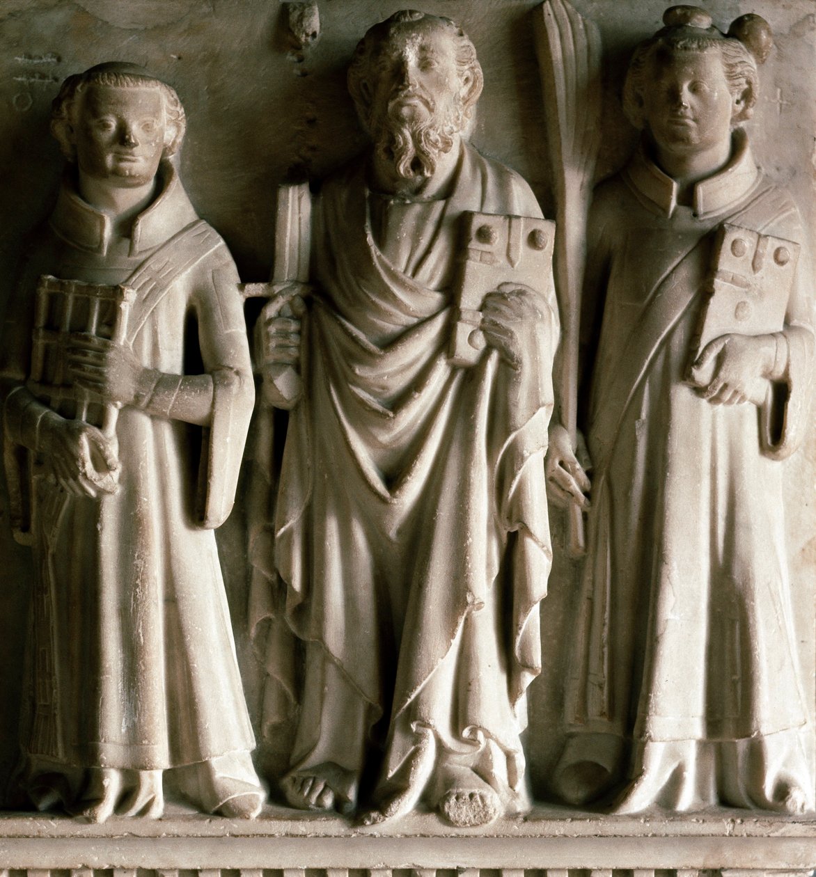 Saint Paul, Saint Laurent og Saint Etienne Bas relieff fra skolen i Campione. Fra Castelseprio i Italia. Milano fra 1300-tallet, museo d