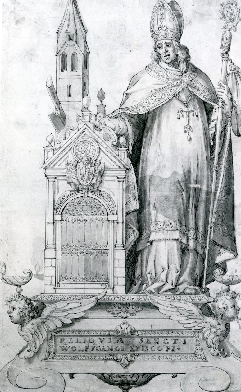 Saint Wolfgang of Regensburg (c.934- 994) (engraving) av Italian School