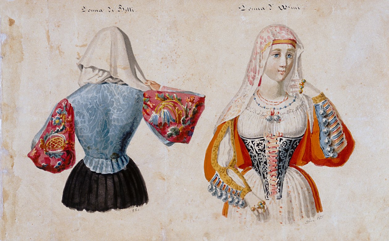 Sardinske kostymer fra Bitti og Osini, trykk ms. 257, Cominotti-samlingen av Italian School