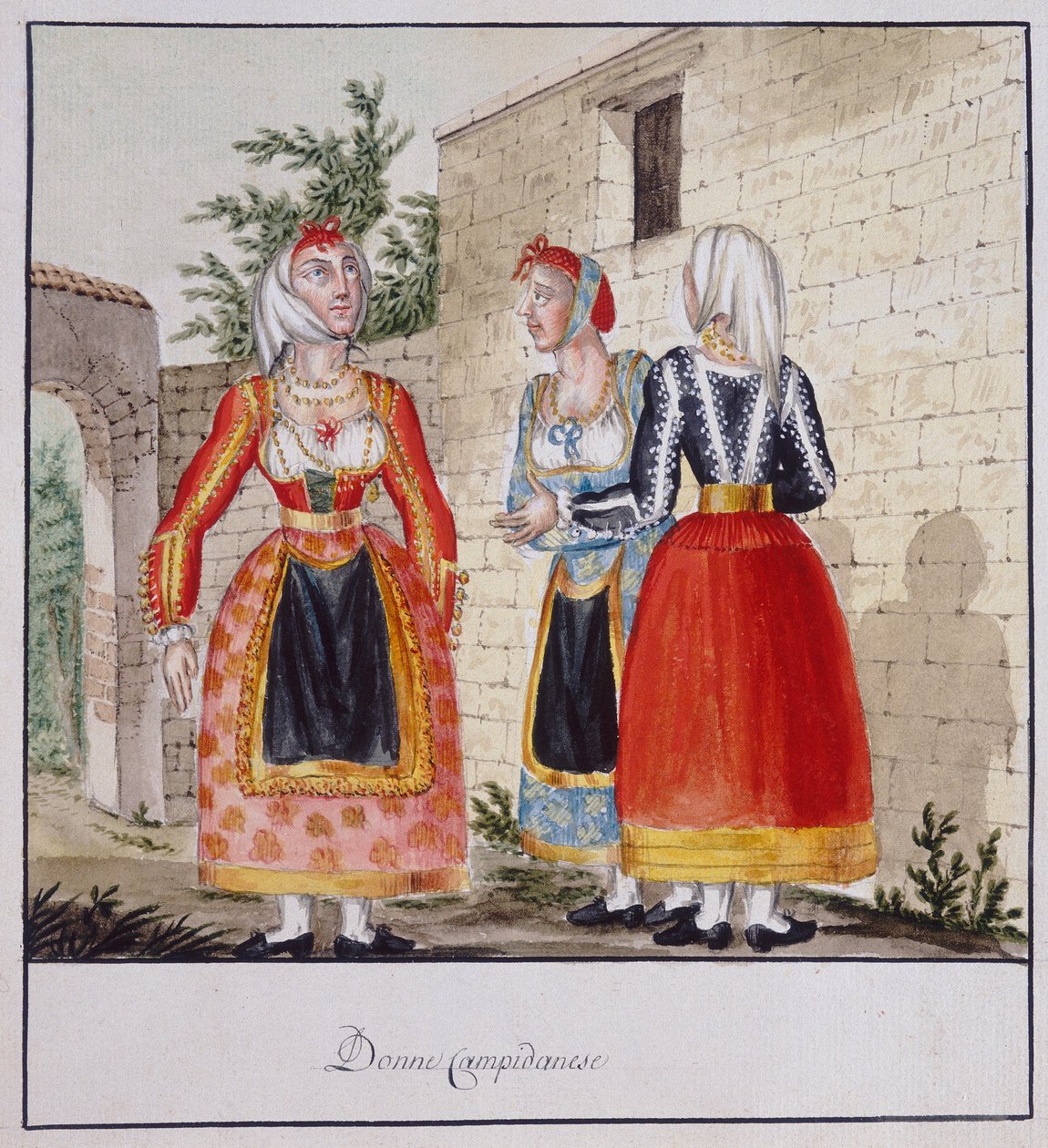 Sardinske kvinner i kostymer fra Campidano, trykt ms.258, Luzzetti Collection av Italian School