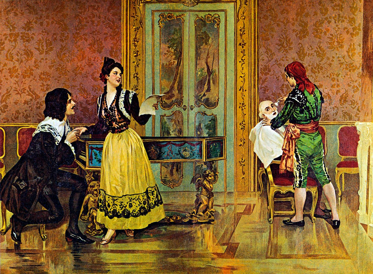 Scene fra operaen "Barberen fra Sevilla", av Gioachino Rossini av Italian School