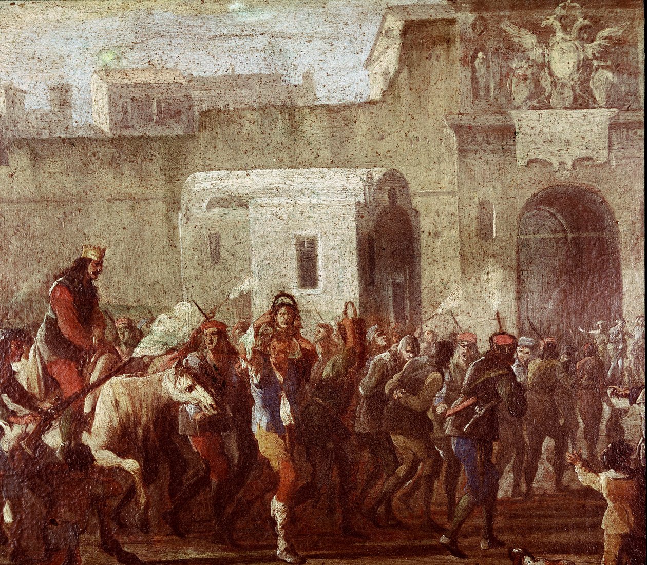 Scene for straff av tyver på Masaniellos tid (Straff for tyvene på Masaniellos tid) Detalj av et maleri rundt 1640-1650 Napoli, Museo Nazionale di San Martino av Italian School