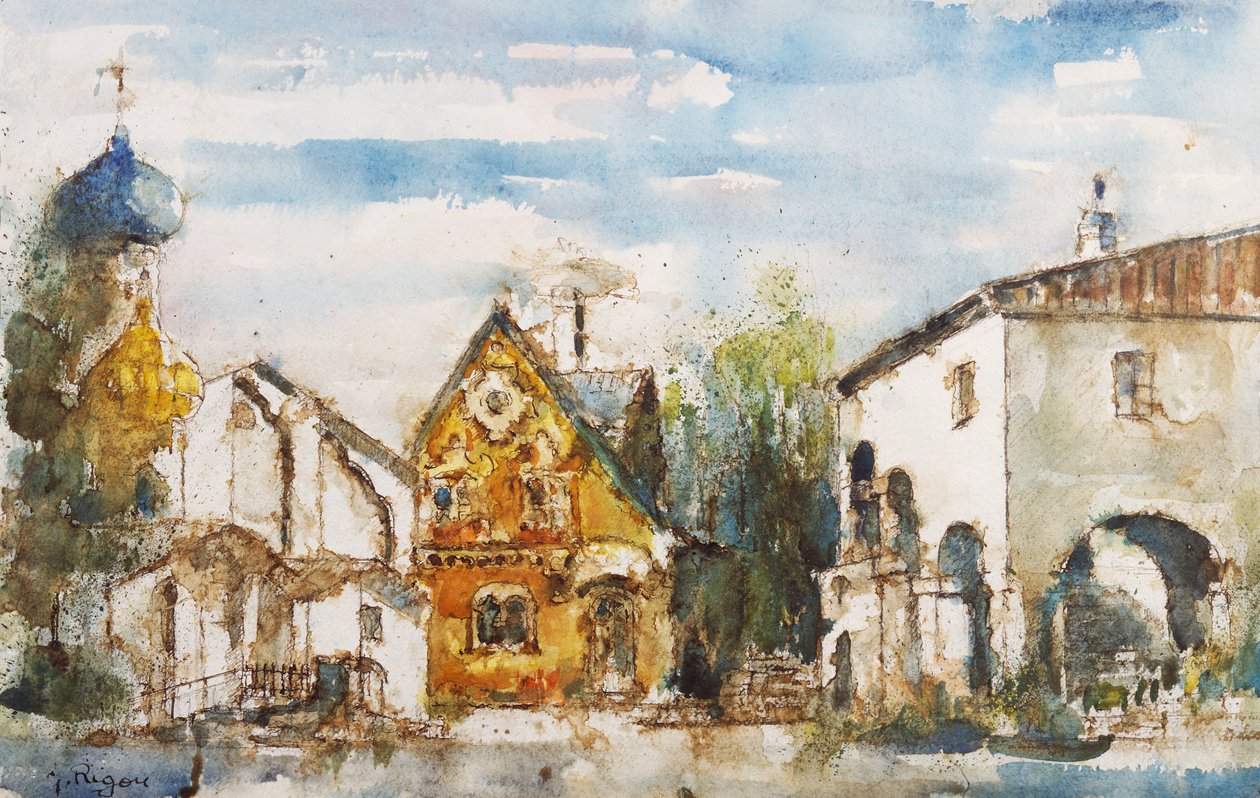 Scenografi av Rigon for operaen Coppelia, av Leo Delibes (1836-1891), for La Scala Theatre, Milan Watercolor av Italian School