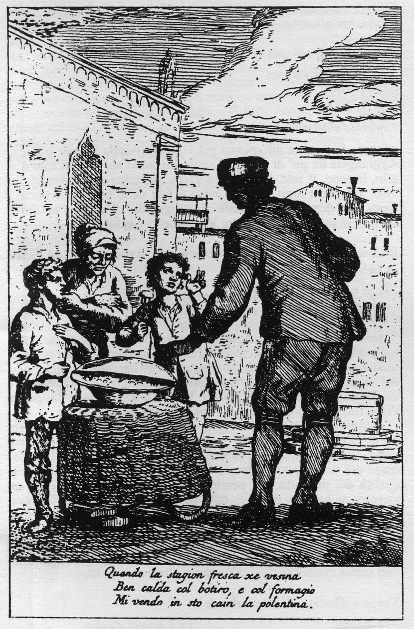Selger av Polenta i gatene i Venezia (Venezia) på 1700-tallet. av Italian School