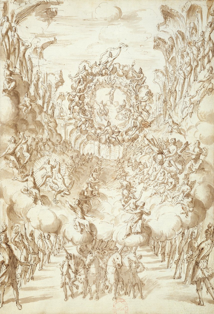 Scenografi for operaer ved San Salvatore-teatret i Venezia, 1675 (penn- og blekkvask på papir) av Italian School
