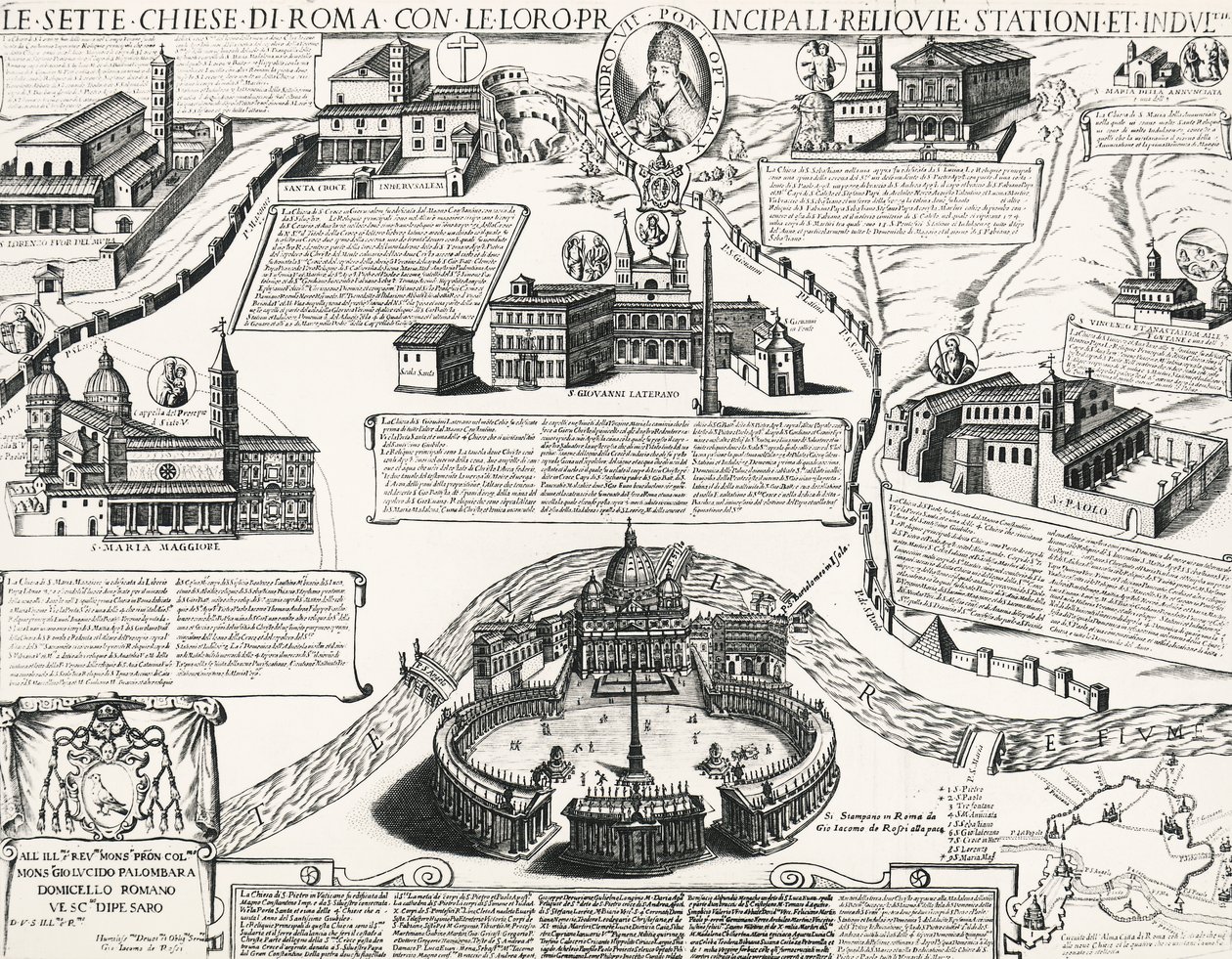 Syv kirker i Roma, med portrett av Alexander VII (pave 1655-1667), Italia av Italian School