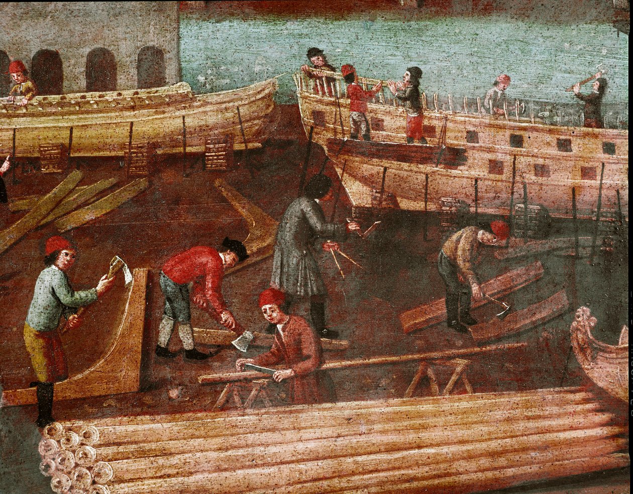 Verft i arsenalet til Venezia Detalj - Maleri av den venetianske skolen - 1700-tallet - Venezia, Correr museum av Italian School
