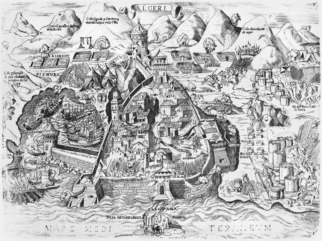 Beleiring av Alger av Charles V (1500-58) i 1541 av Italian School