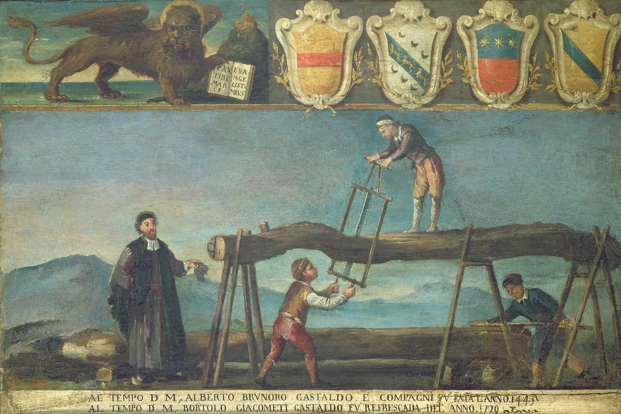 Tegn på det venetianske sagbruksarbeiderlauget, 1445 (panel) av Italian School
