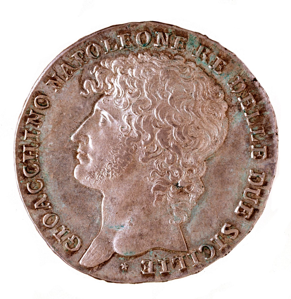 Sølvmynt (piastra) fra Napoli: Joachim Murat (1767-1815) konge av Napoli. 1810 Diam. 3,7 cm Napoli, museo archeologico av Italian School