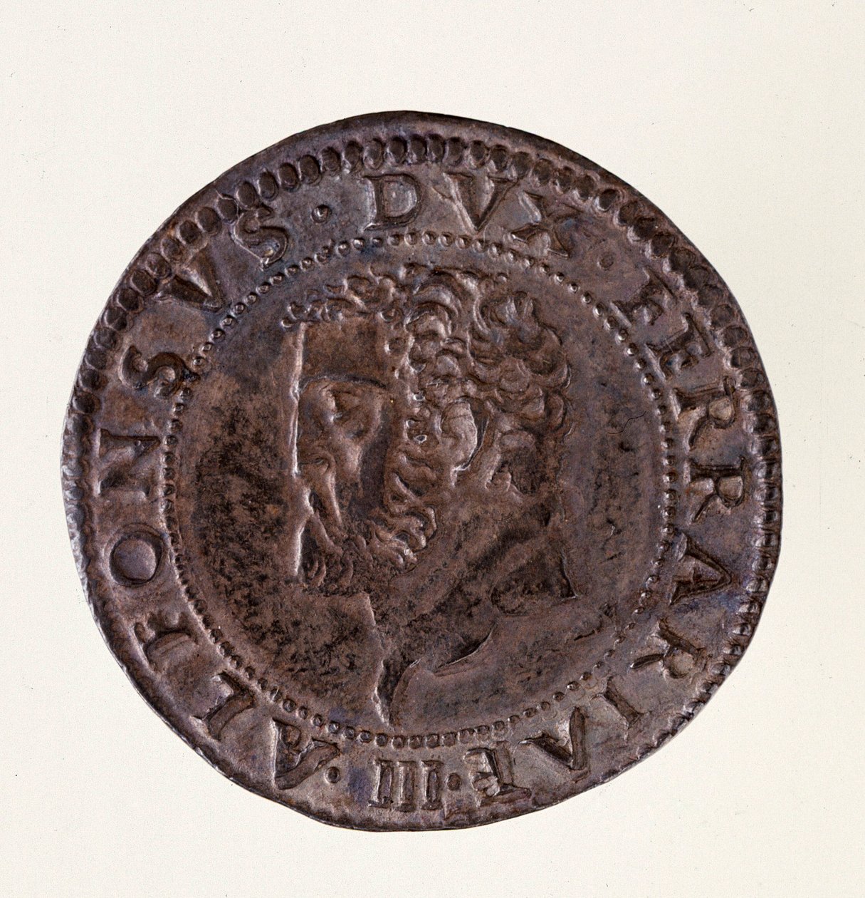 Sølvmynt (teststein) fra Ferrara (Ferrara): hertug Alfonso II d