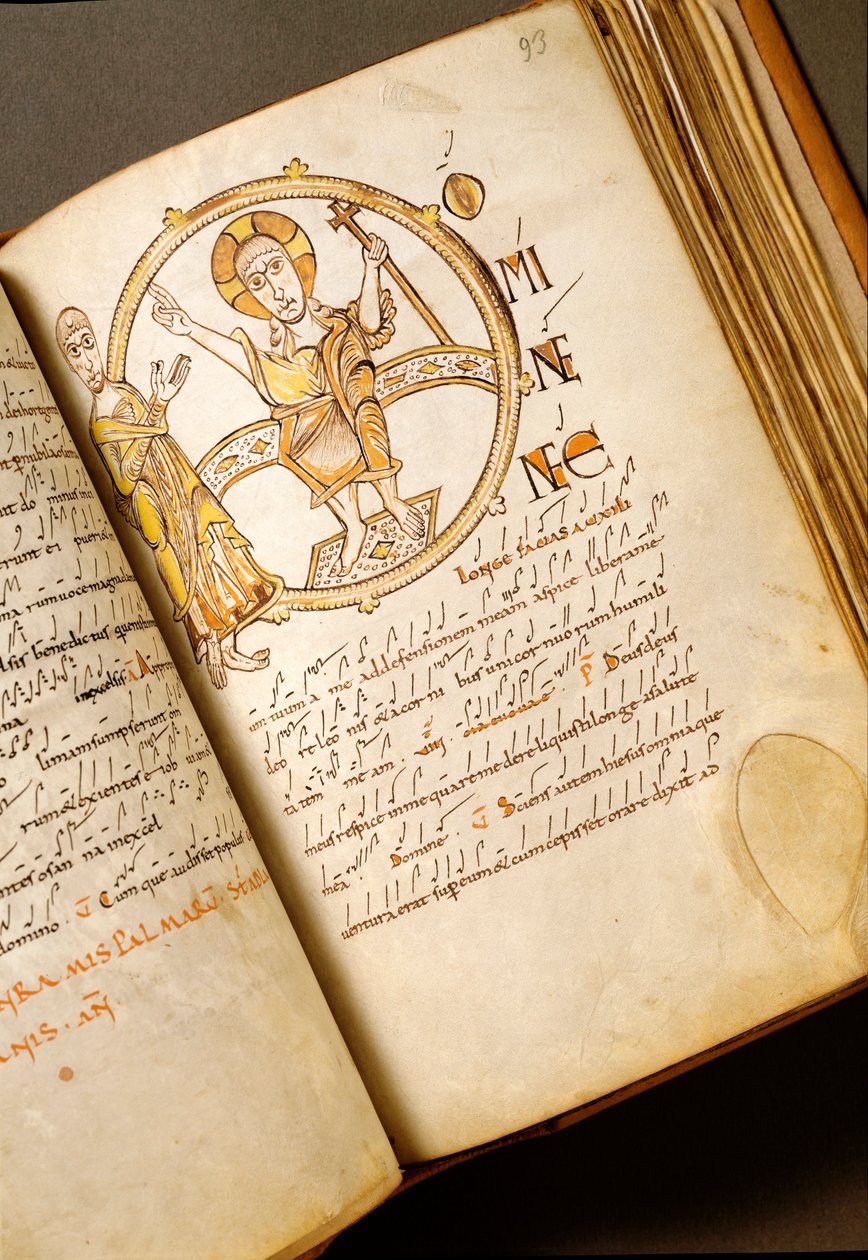 Sangside med neumes Manuskript fra Bolognesisk skole. (MS.123-Folio 93r) Roma fra 1000-tallet, Biblioteca Angelica av Italian School