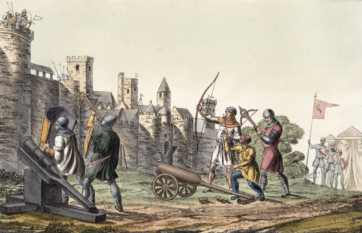 Soldiers and Artillery of the 15th Century, plate 16 fra The History of the Nations (akvatint) av Italian School