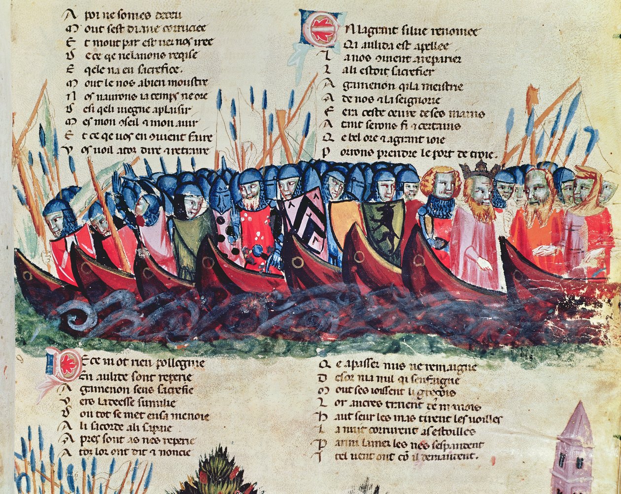 Soldater i skipene deres, fra Codex Benito de Santa Mora av Italian School