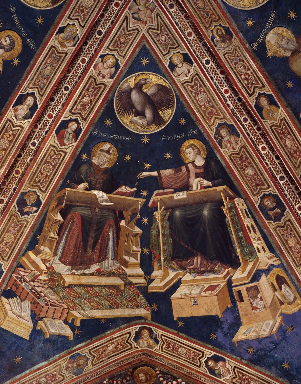 St Augustine og St John the Evangelist av Italian School