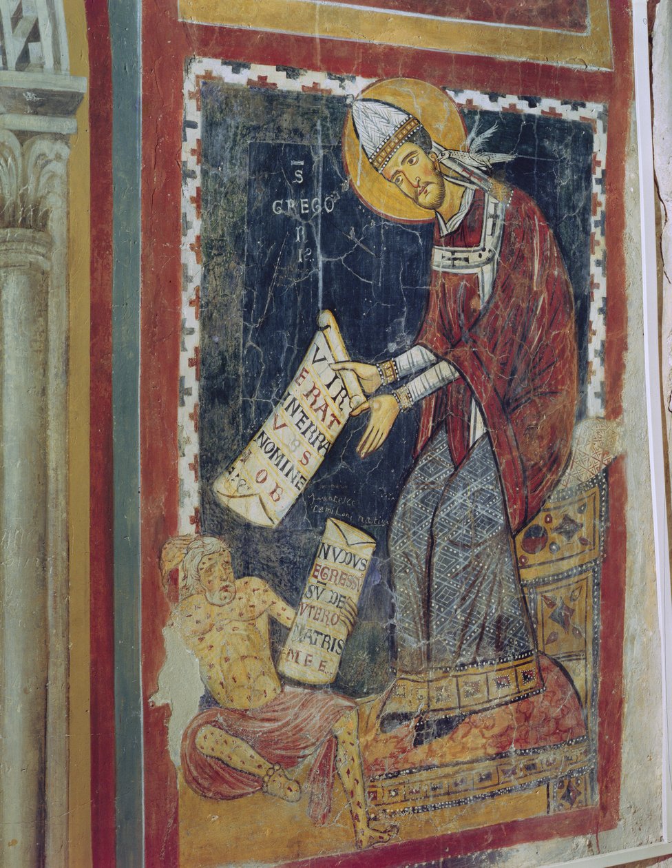 St. Gregory the Great, med Job ved sine føtter, St. Gregorys Chapel, ca. 1224 av Italian School