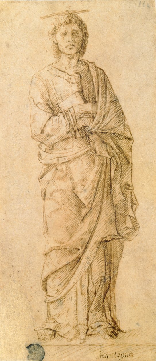 St. Johannes evangelisten, tilskrevet enten Giovanni Bellini (ca. 1430-1516) eller Andrea Mantegna (1430-1516) (penn og blekk på papir) av Italian School