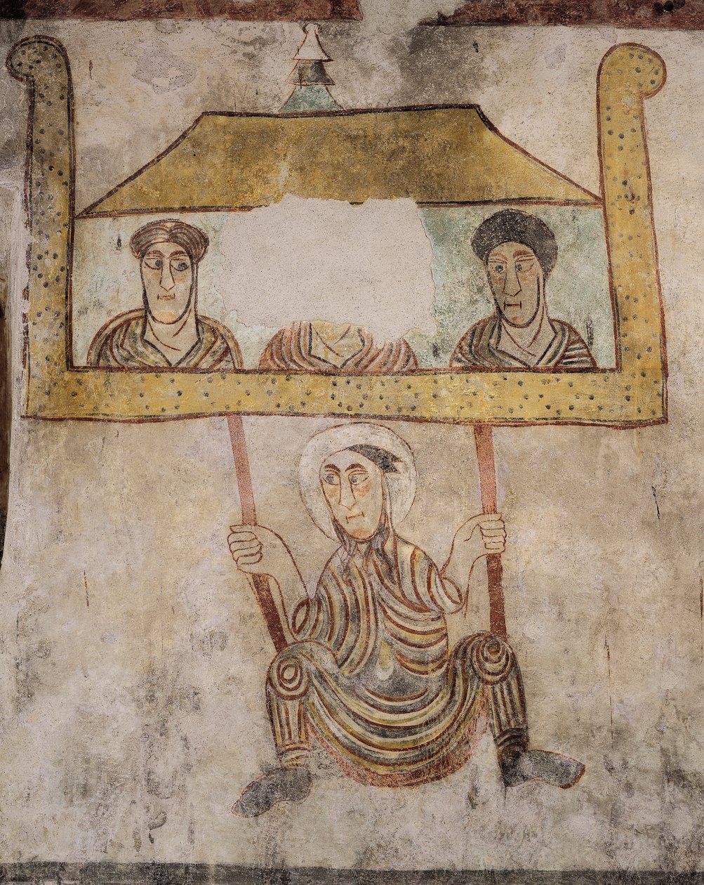 St. Proculus svinger på tau, detalj fra fresker (8. århundre), Church of St. Proculus, Naturno, Val Venosta, Trentino-Alto Adige, Italia av Italian School