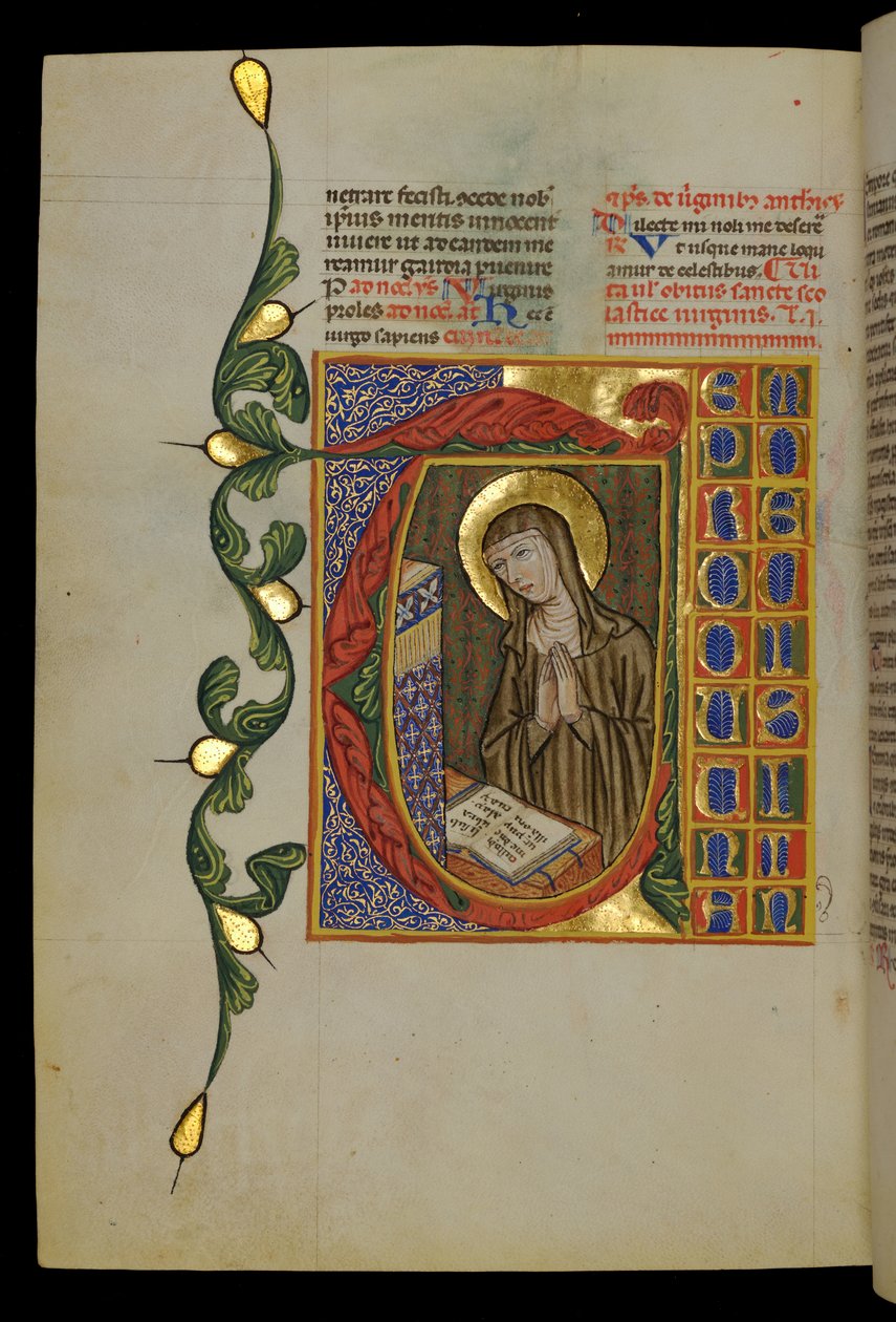 St. Scholastica med åpen bok av Italian School