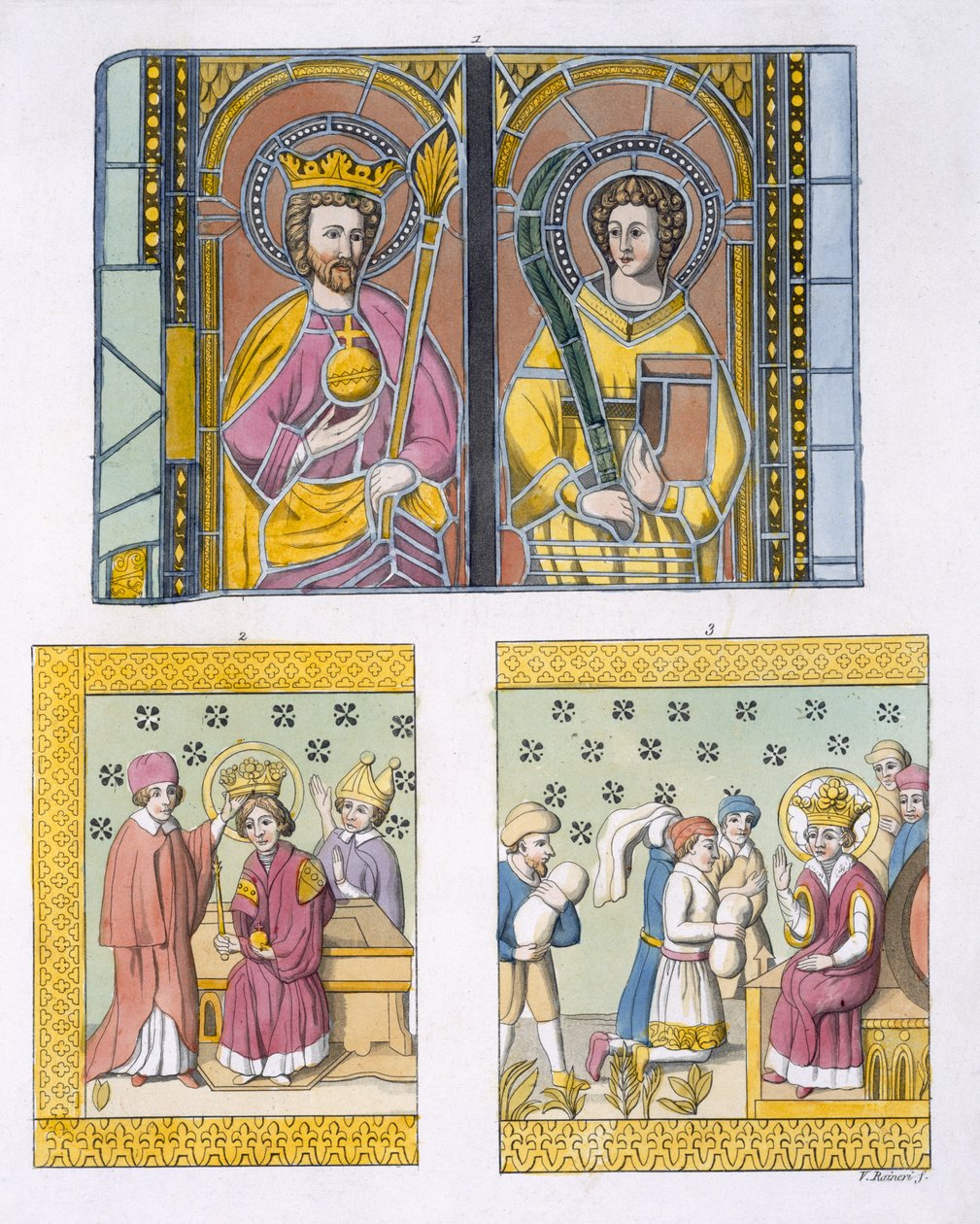 Glassmaleri fra Uppsala gamle kirke, plate 42 fra Le Costume Ancien et Moderne av Jules Ferrario, utgitt ca. 1820-30-tallet av Italian School