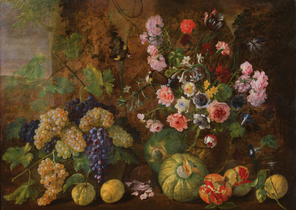 Stilleben av frukt og blomster av Italian School