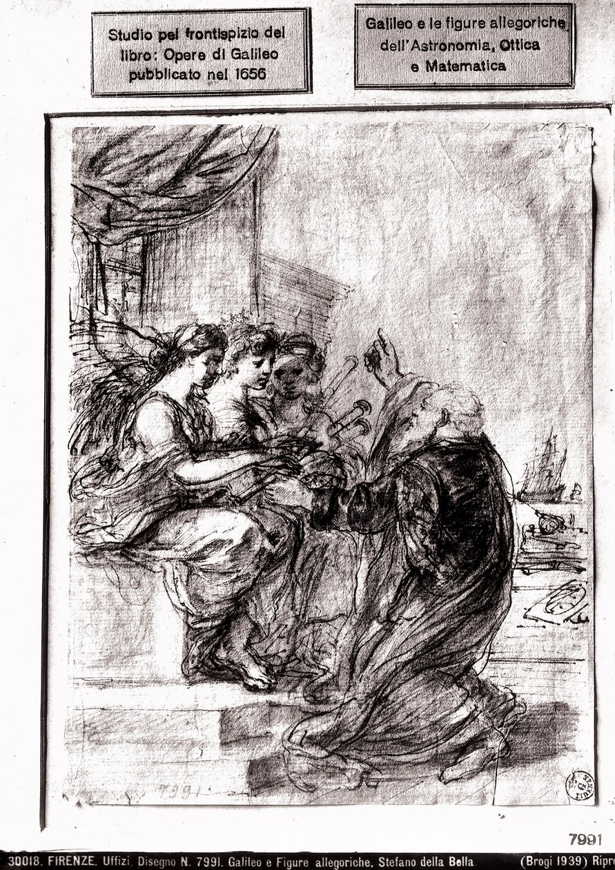 Studie for tittelsiden til Galileos samlede verk, 1656 av Italian School