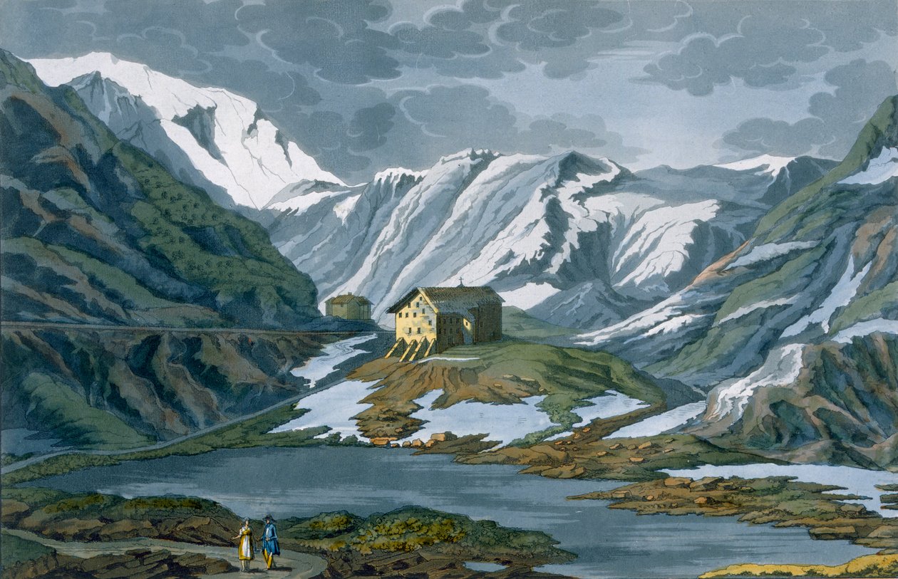 Sveits: Hospice of St. Bernard i Alpene. av Italian School