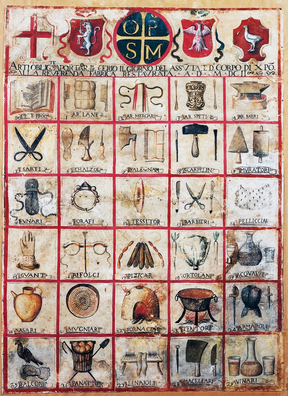 Symboler på kunst og håndverk i byen Orvieto av Italian School