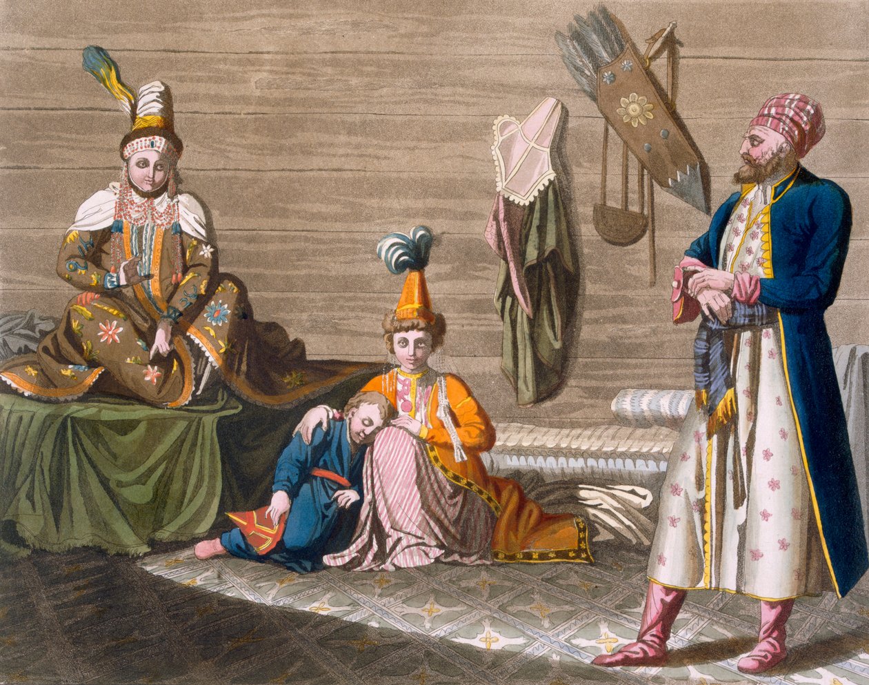 Tasjkent-innbyggere i en typisk bolig, ca. 1820-30-tallet av Italian School