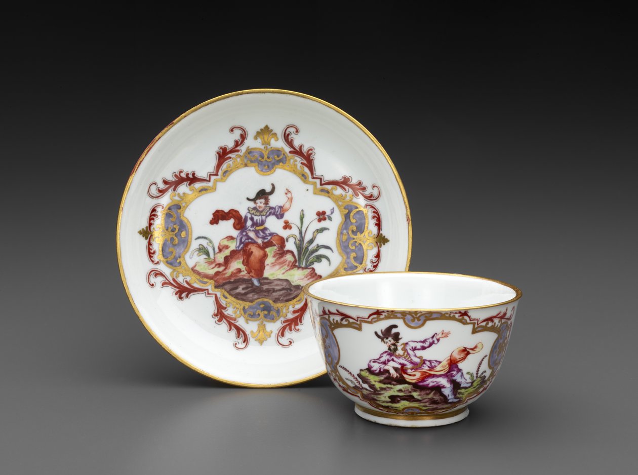 Tebolle og tallerken, ca. 1755 (myk-pasta porselen) av Italian School