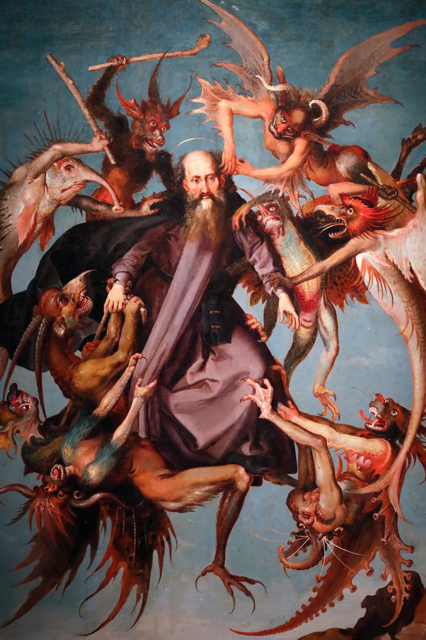 St. Anthonys fristelser. Det 16. århundre. Maleri. Anonym. Genova. Italia. av Italian School